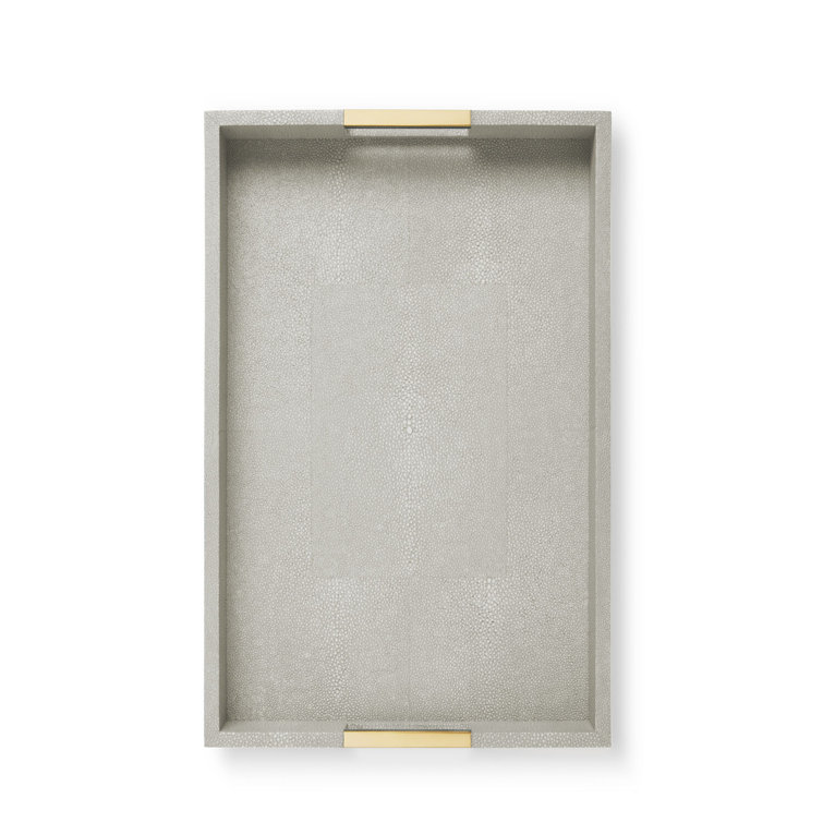 Dove Gray Shagreen Decorative Tray with Brass Handles
