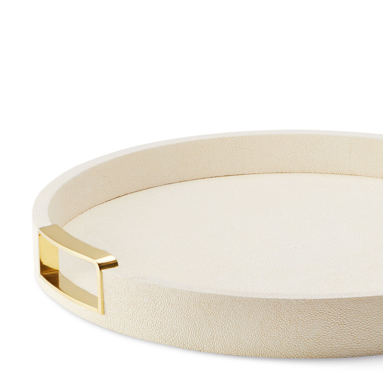Dove Shagreen Round Tray with Brass Handles