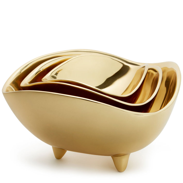 Gold Abstract Cast Brass Triangular Serving Bowl