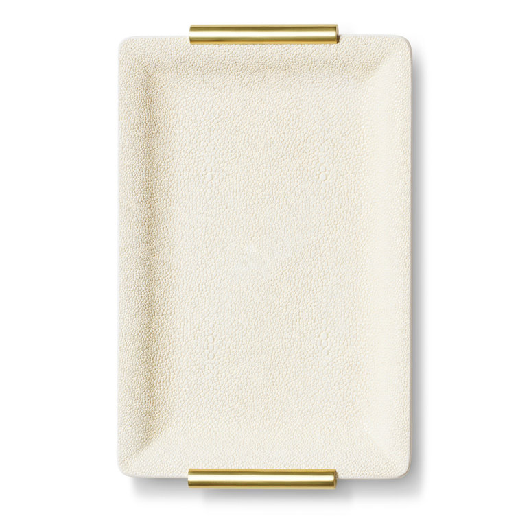 Cream Shagreen Vanity Tray with Brass Handles