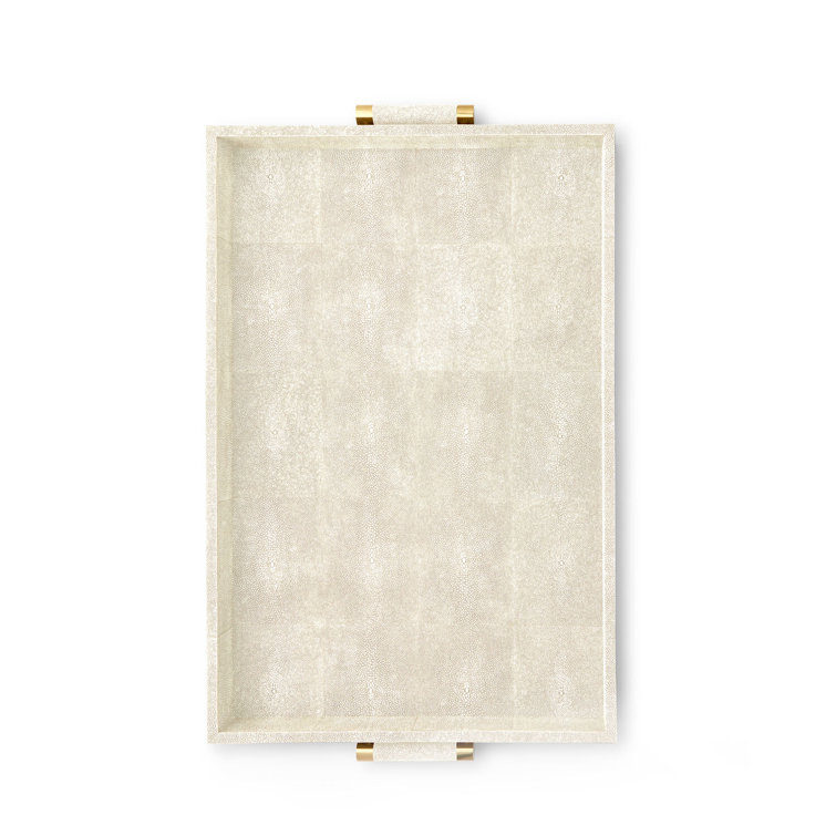 Cream Embossed Rectangular Tray with Brass Handles