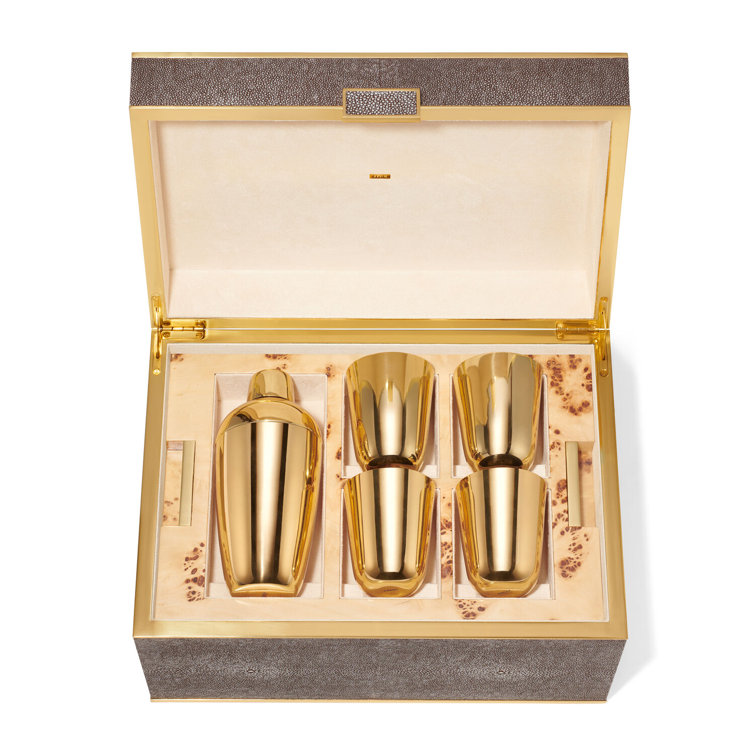 Chocolate Faux Shagreen and Brass Bar Tool Set