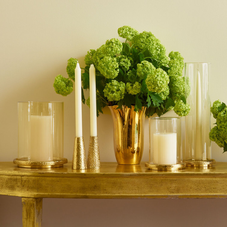 Tall Brass and Glass Tabletop Hurricane Candle Holder