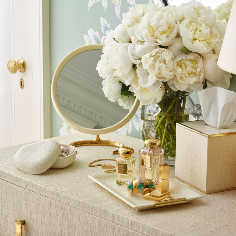 Cream Resin Framed Mid-Century Modern Vanity Mirror