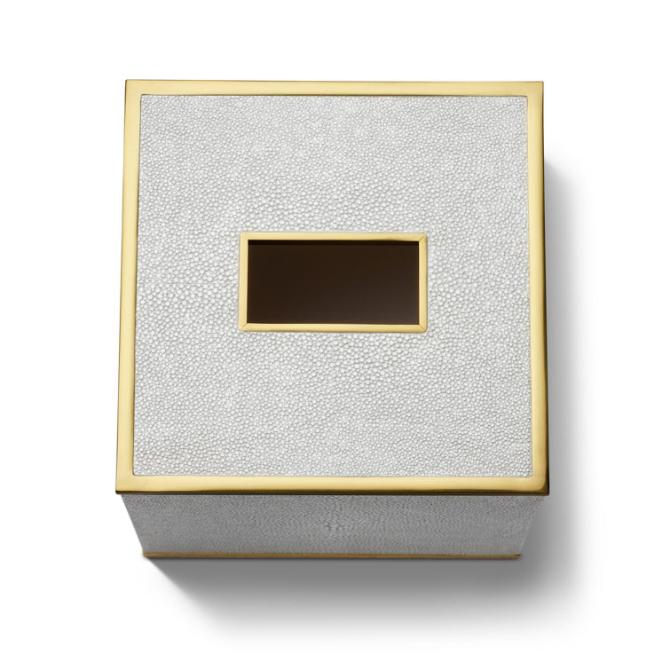 Chocolate Shagreen Tissue Box Cover with Brass Edging