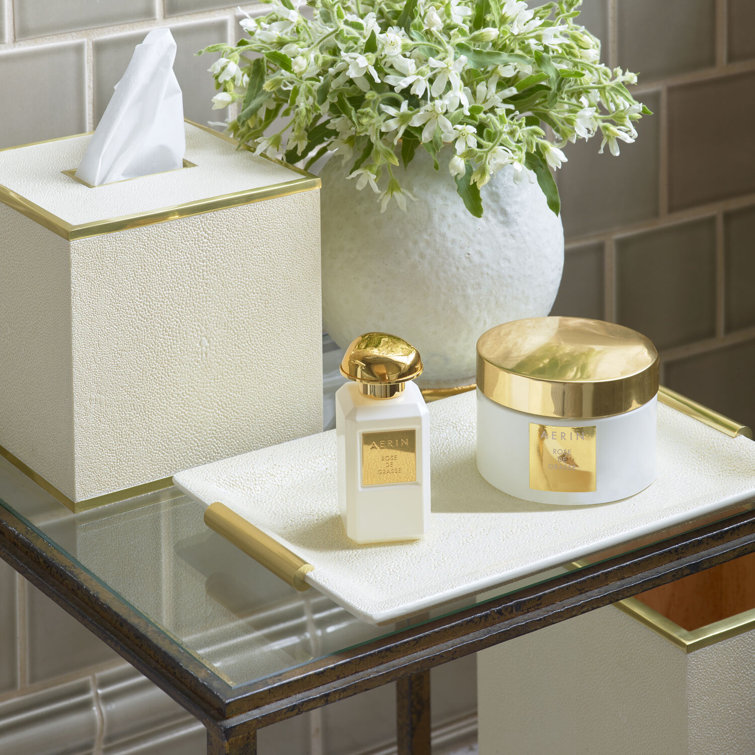 Cream Shagreen Vanity Tray with Brass Handles