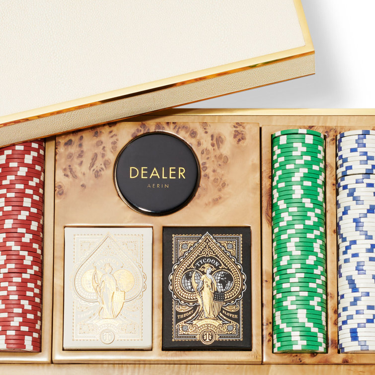 Cream Shagreen and Brass Poker Set with Suede Lining