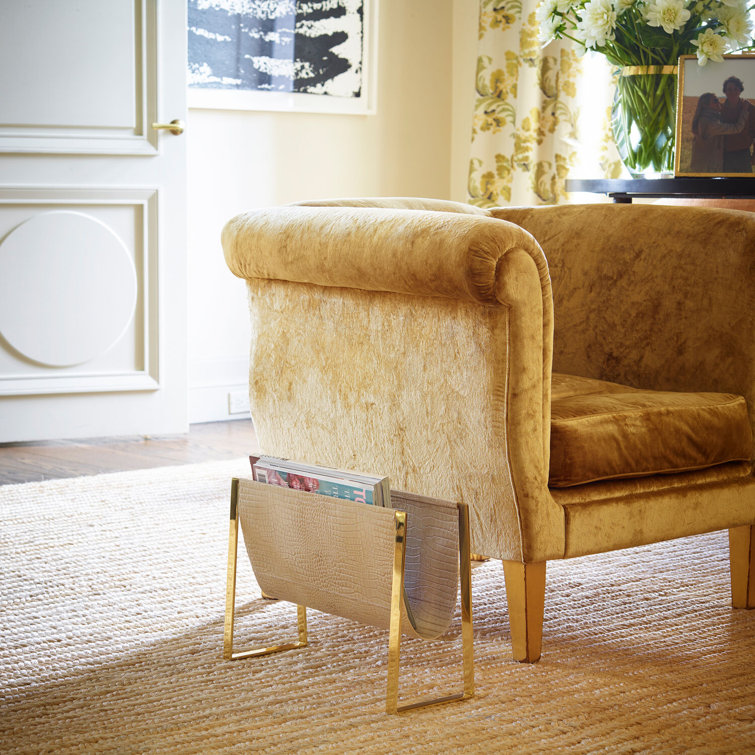 Elegant Brass and Croc-Embossed Leather Magazine Rack