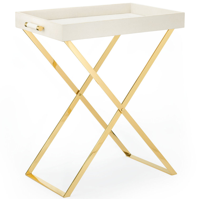 Cream Embossed Rectangular Tray with Brass Handles