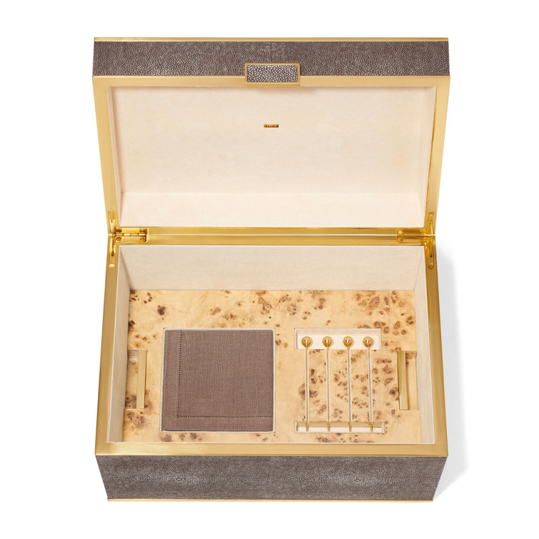 Chocolate Faux Shagreen and Brass Bar Tool Set