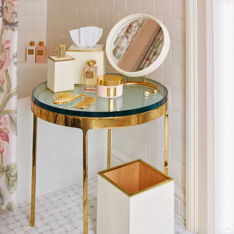 Cream Resin Framed Mid-Century Modern Vanity Mirror