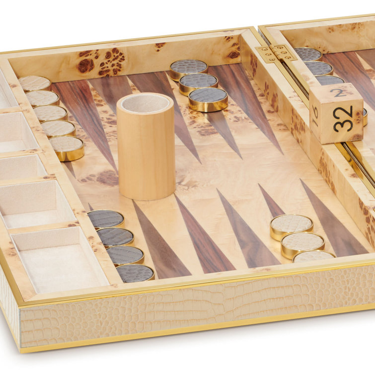 Luxurious Croc Embossed Leather and Brass Backgammon Set