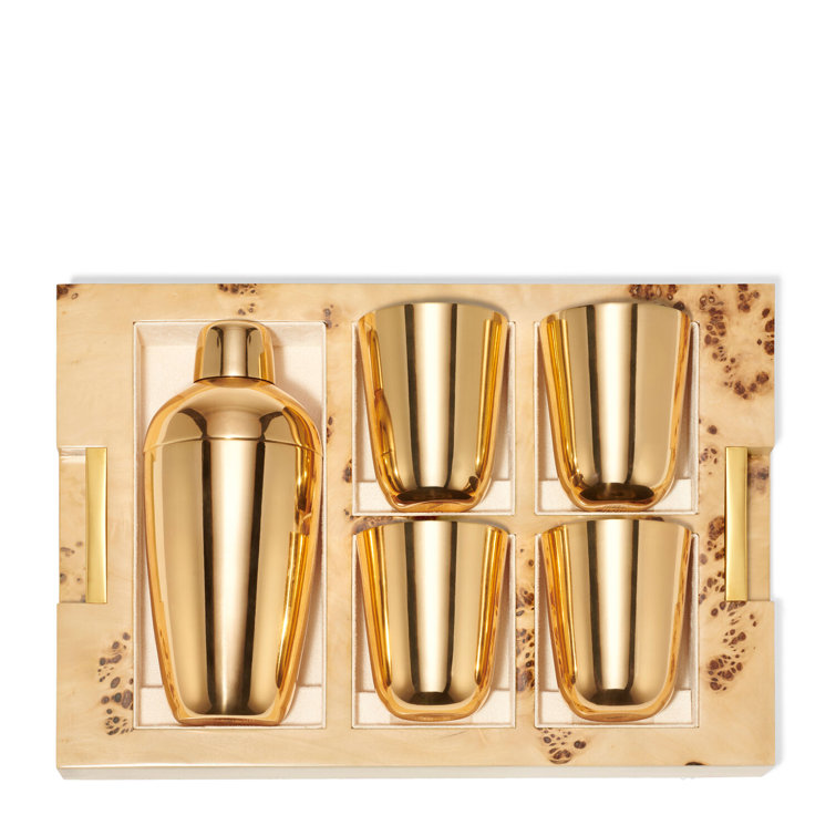 Chocolate Faux Shagreen and Brass Bar Tool Set