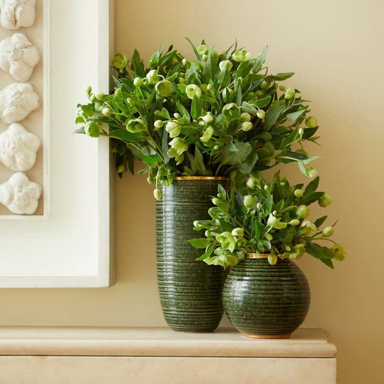 Forest Green Hand-Painted Ceramic Cylinder Vase