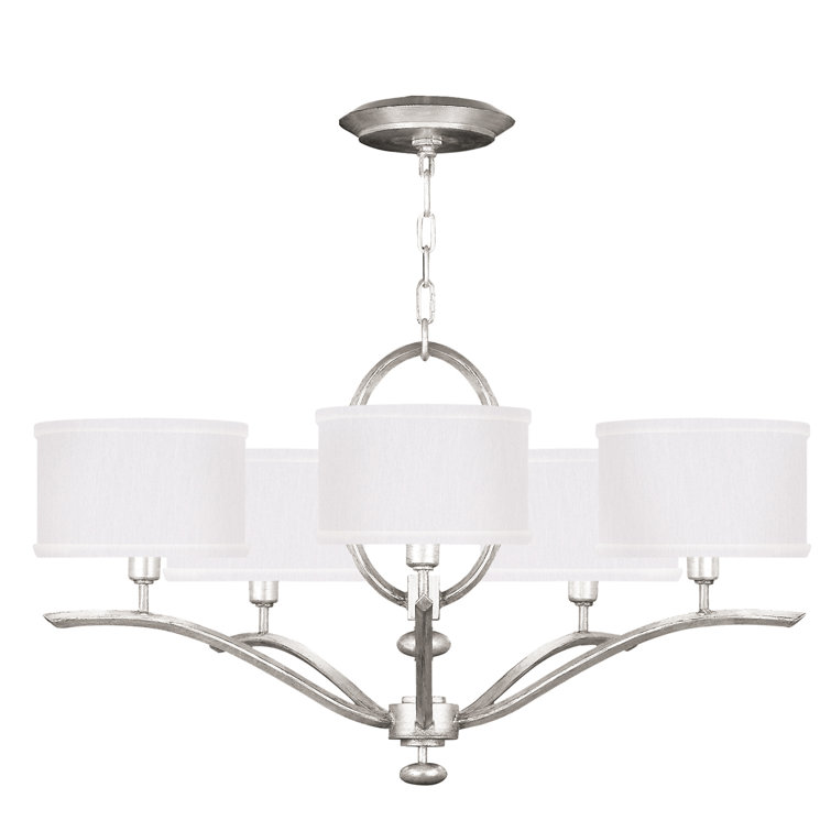 Allegretto 29" White Linen Shade Silver Leaf Round Chandelier