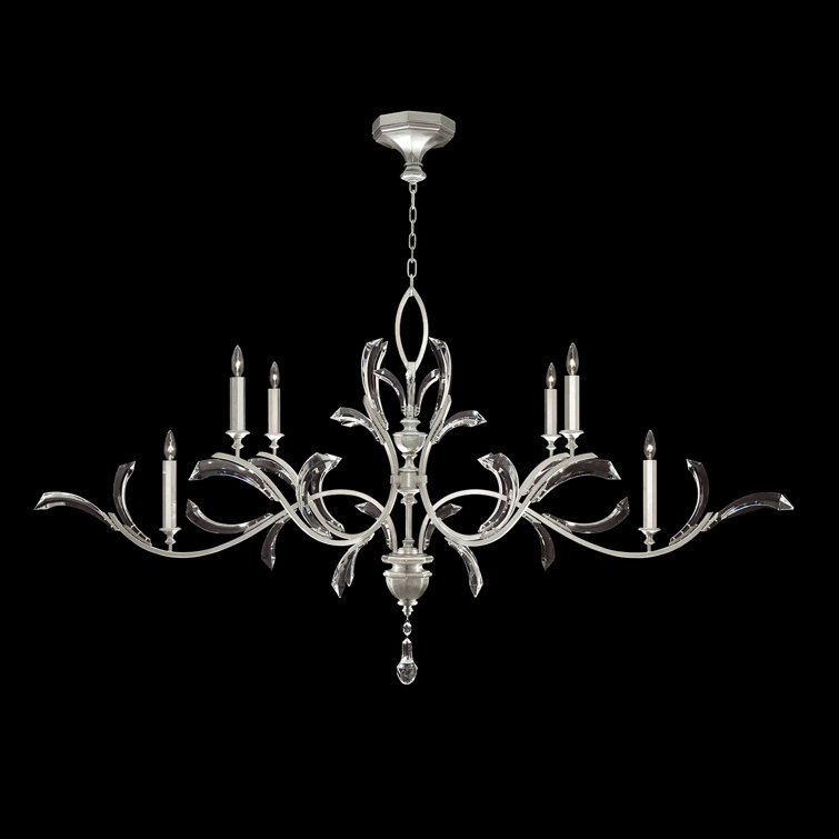 Beveled Arcs 74" Silver Leaf Crystal Oblong Chandelier