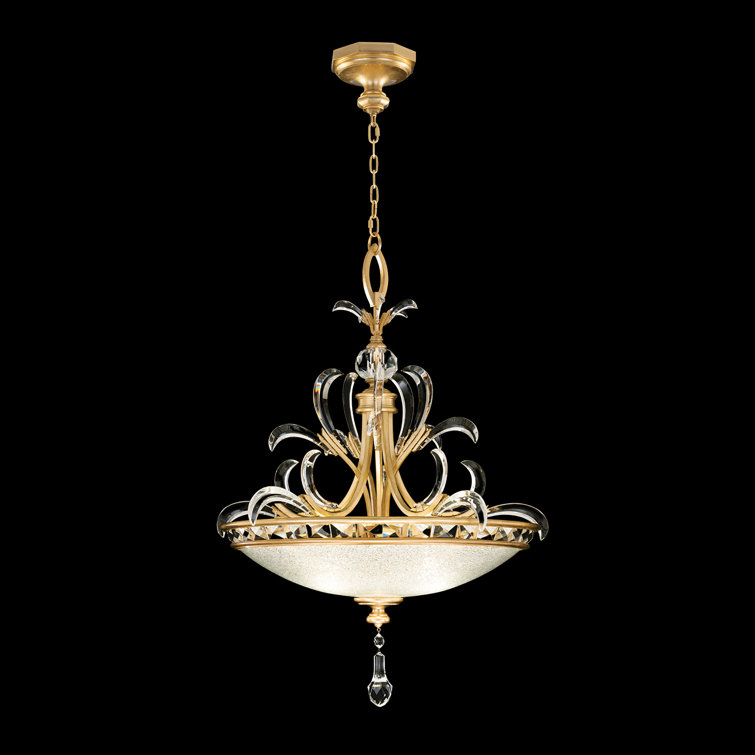 Gold Leaf Crystal 32" Round LED Pendant Light