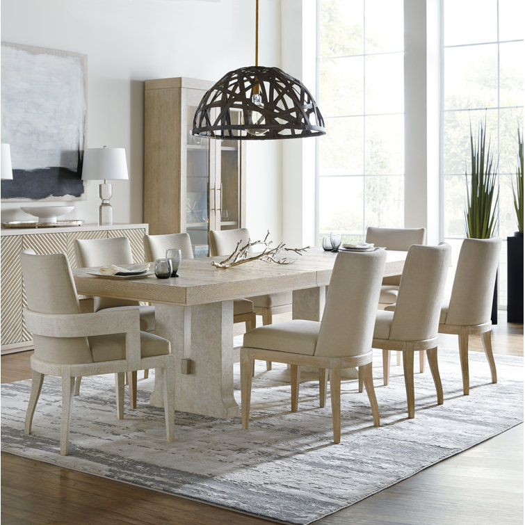 Beige Oak Extendable Farmhouse Dining Table