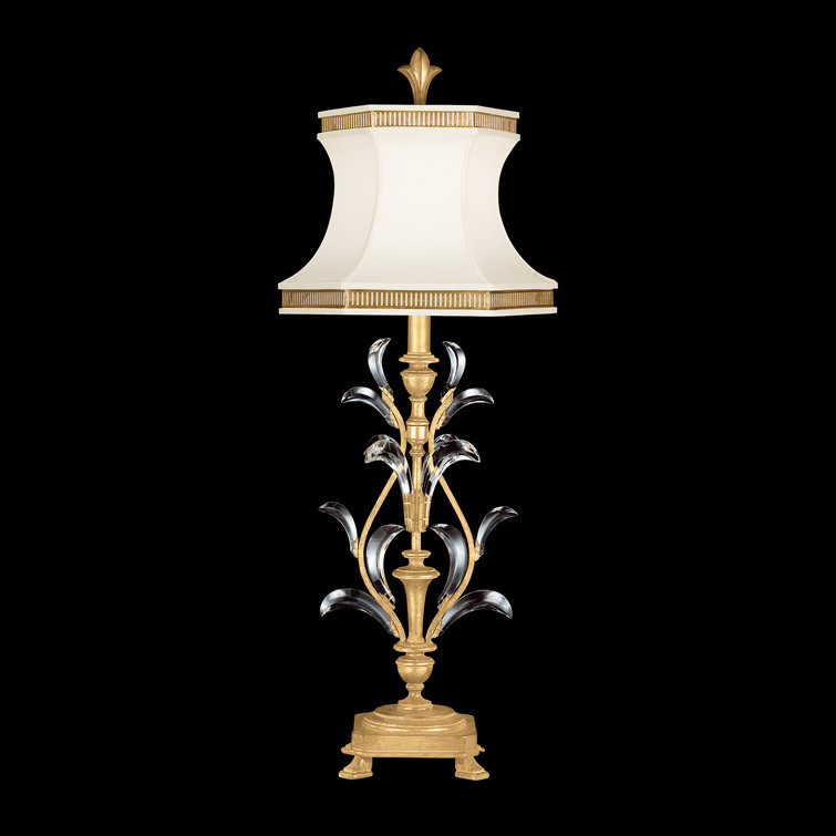 Gold Leaf and Crystal 41" Table Lamp with Silk Shade