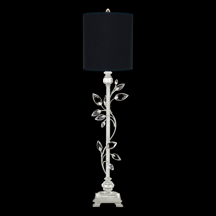 Elegant Silver Leaf 1-Light Buffet Lamp with Crystal Accents