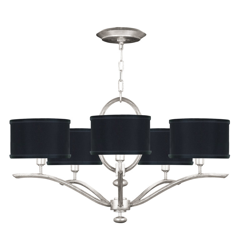 Elegance in Illumination Black Fabric Shade 29" Silver Leaf Chandelier