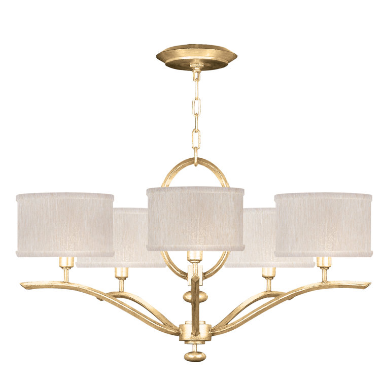 Allegretto 29" Gold Leaf Chandelier with Beige Shades