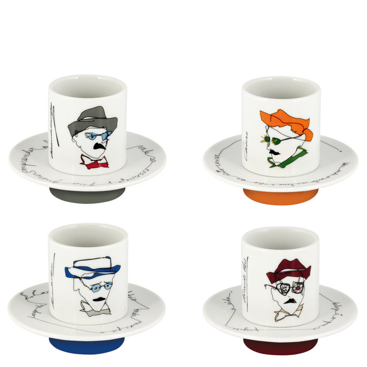 Colorful Ceramic Teacup and Saucer Set with Illustrations