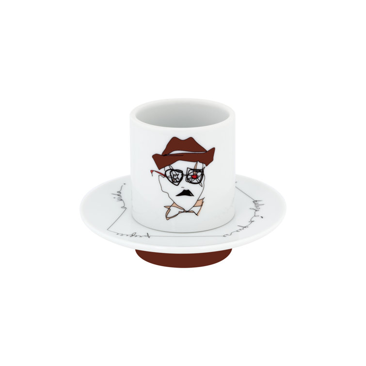 Colorful Ceramic Teacup and Saucer Set with Illustrations