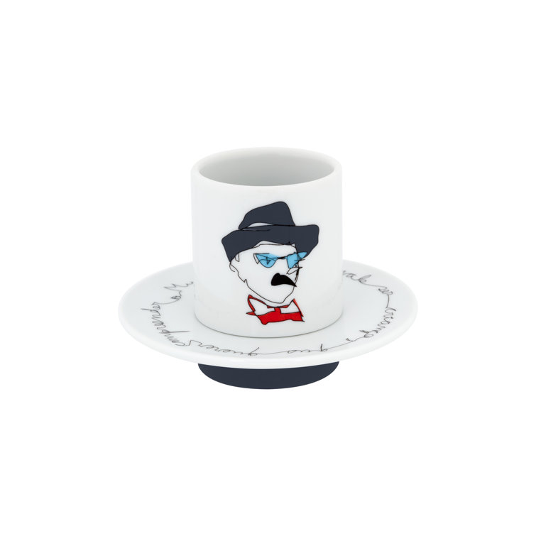 Colorful Ceramic Teacup and Saucer Set with Illustrations