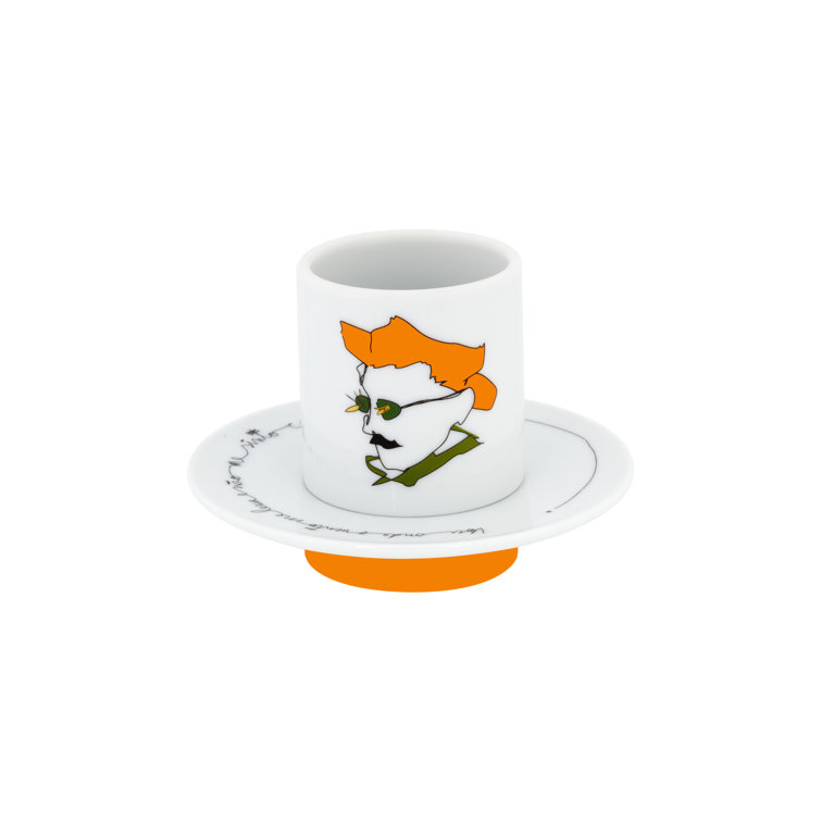 Colorful Ceramic Teacup and Saucer Set with Illustrations