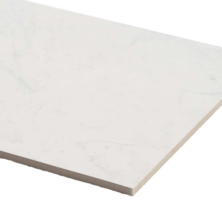 Saroshi 12" x 24" Matte White Marble Look Porcelain Tile