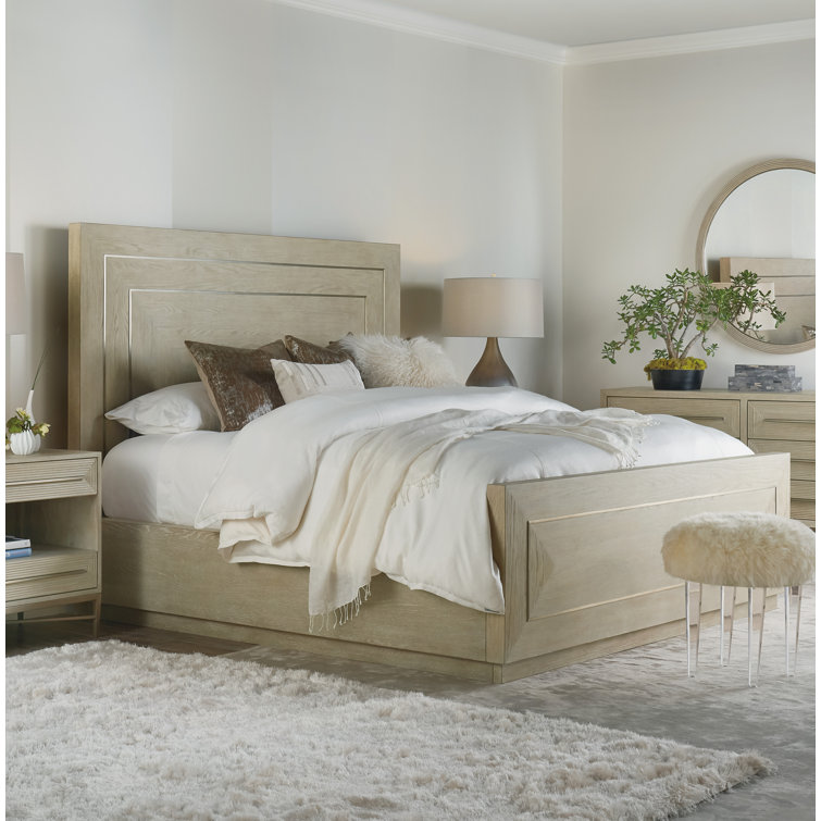 Cascade Transitional King Panel Bed with Metal Inlay, Beige