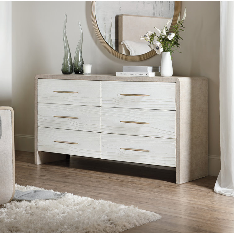 Beige and White Transitional 6-Drawer Dresser with Soft Close