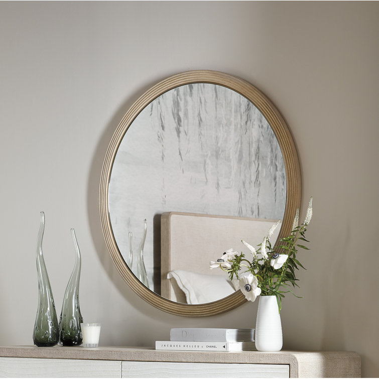 Transitional Oak Veneer 42" Round Beveled Accent Mirror