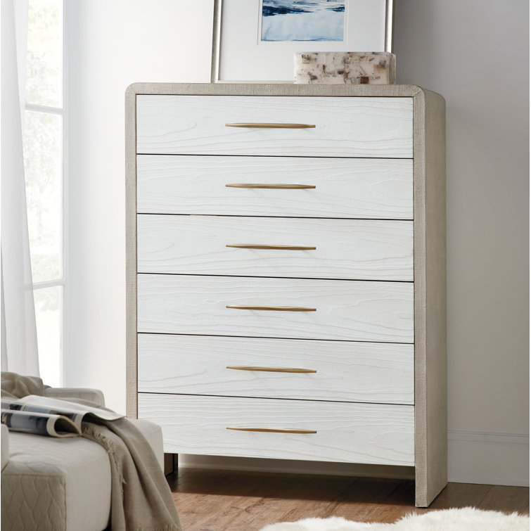 Cascade 6-Drawer Beige & White Dresser with Champagne Accents