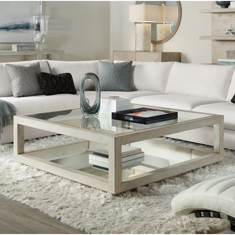 White Square Wood and Glass Cocktail Table