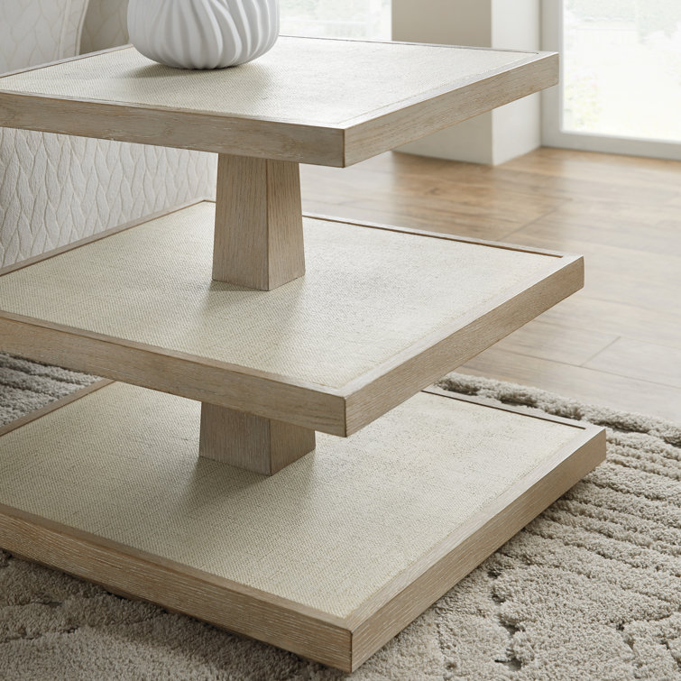 Beige and White Oak Transitional Square End Table