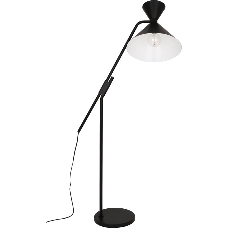 Adjustable 63" Black Metal Floor Lamp with Hourglass Shade