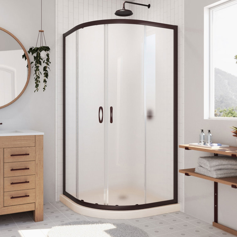 Prime 33" Frosted Glass Sliding Shower Enclosure with Oil Rubbed Bronze Frame