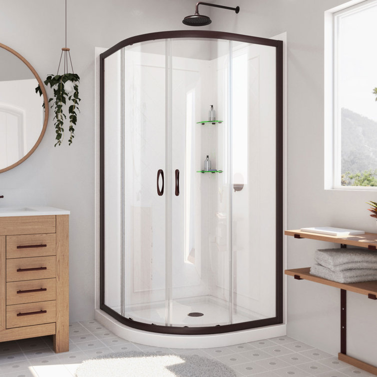Prime 33" Round Sliding Shower Enclosure in Oil Rubbed Bronze with Clear Glass