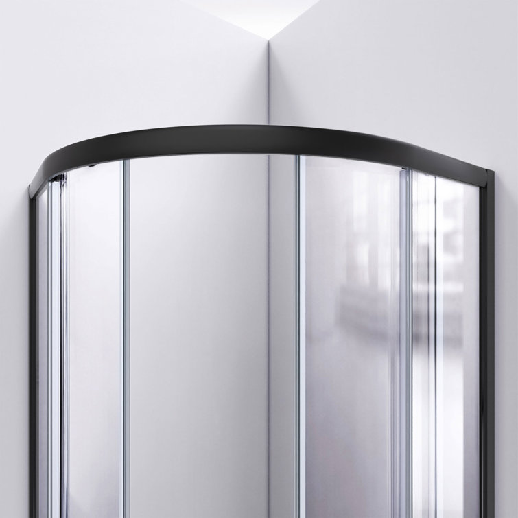 Prime 36" Matte Black Semi-Frameless Sliding Shower Enclosure with Base