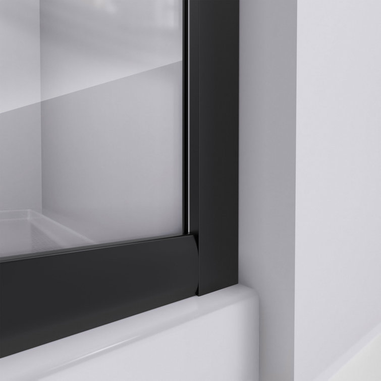 Prime 36" Matte Black Semi-Frameless Sliding Shower Enclosure with Base