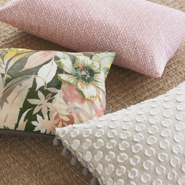 Floral Linen Blend Rectangular Lumbar Accent Pillow