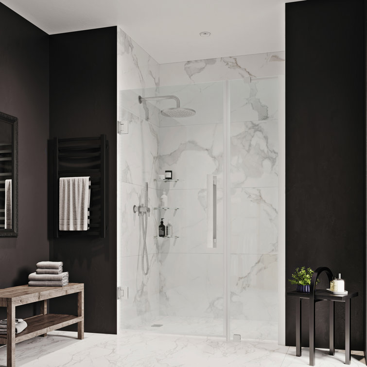 Tampa-Pro 45" Satin Nickel Frameless Shower Kit with Clear Glass Panels