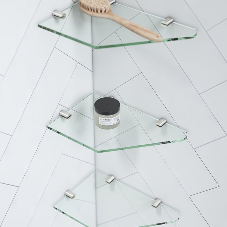 Black Tempered Glass Frameless Corner Shower Kit with Shelves