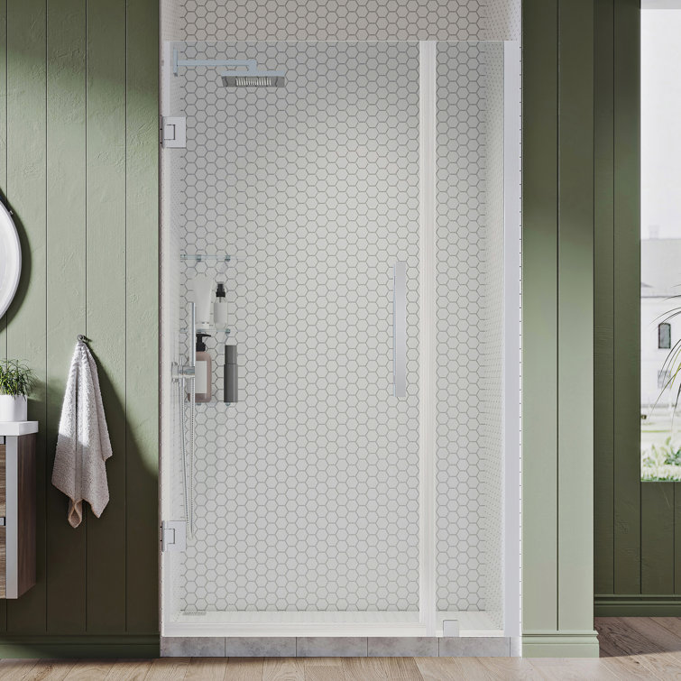 Tampa-Pro 37'' W x 72'' H Frameless Chrome Shower Kit with Shelves