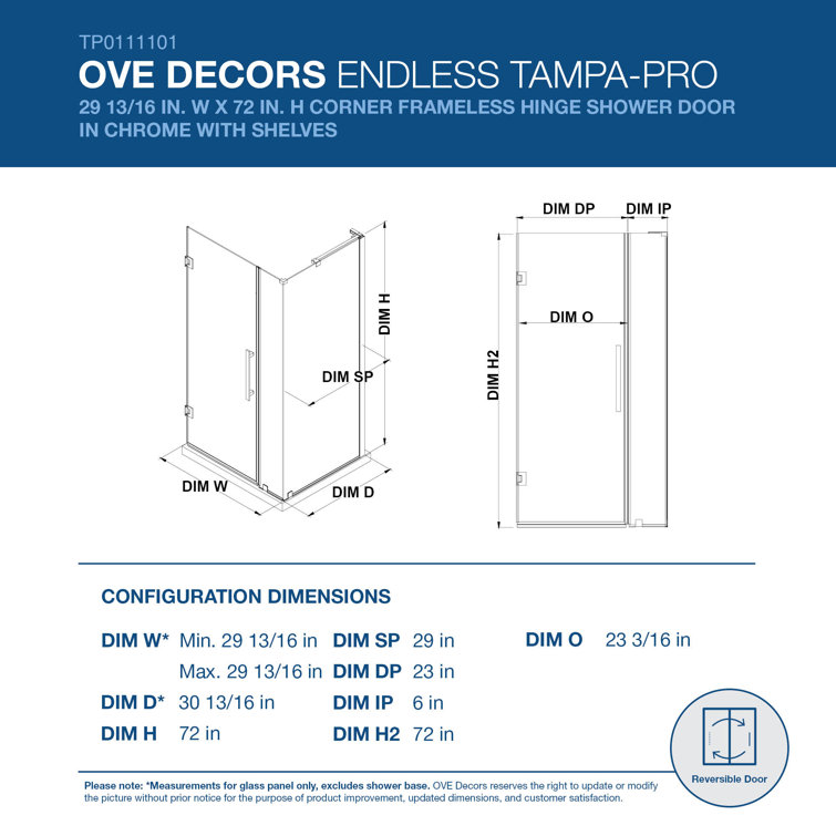 Tampa-Pro 72" Frameless Corner Shower Enclosure with Chrome Finish