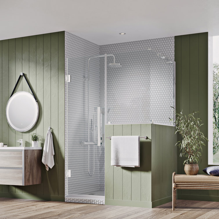 Tampa-Pro 47" x 72" Chrome Frameless Corner Shower Kit with Shelves