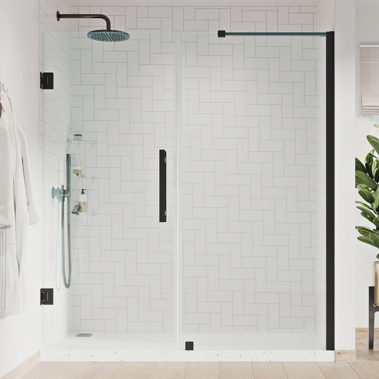 Black Frameless Alcove Shower Kit with Tempered Glass Panels