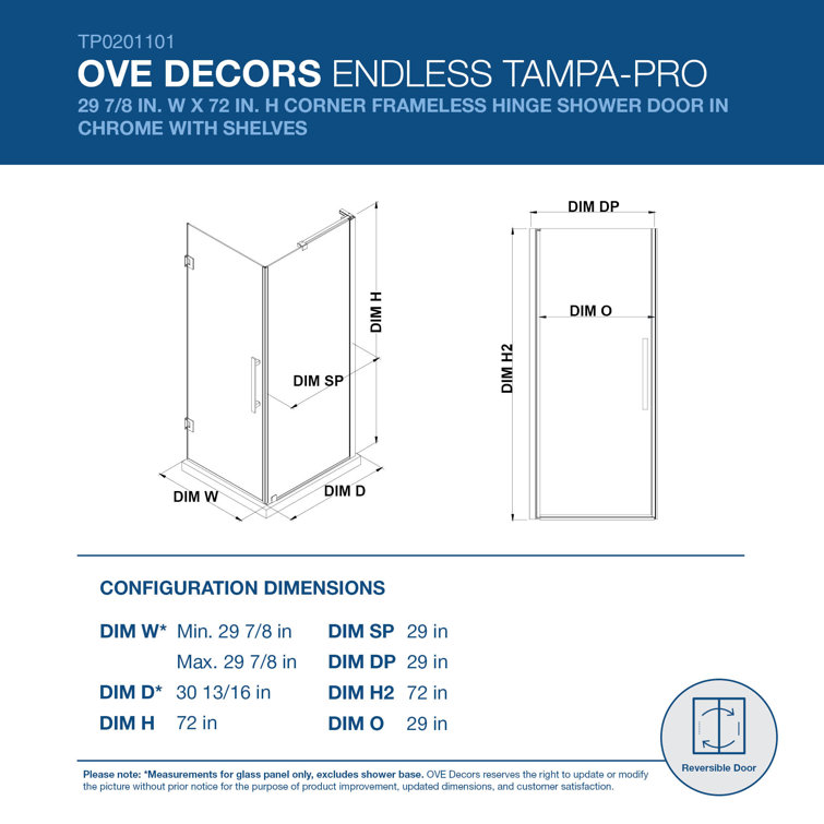 Chrome Frameless Corner Shower Kit with Tempered Glass Panels